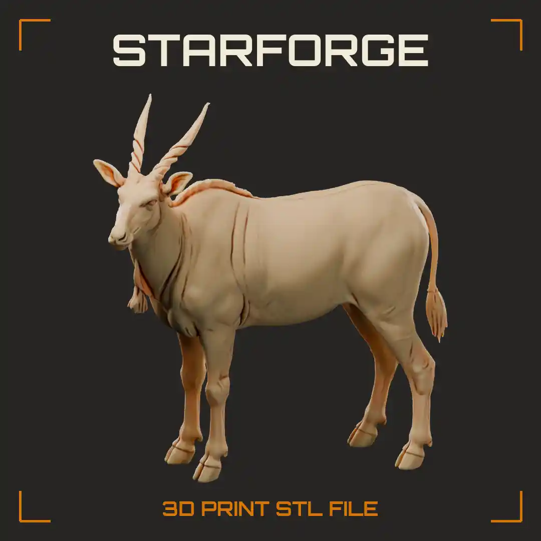 Common Eland Standing with Straight Twisted Horns Heavy Dewlap and Tufted Tail