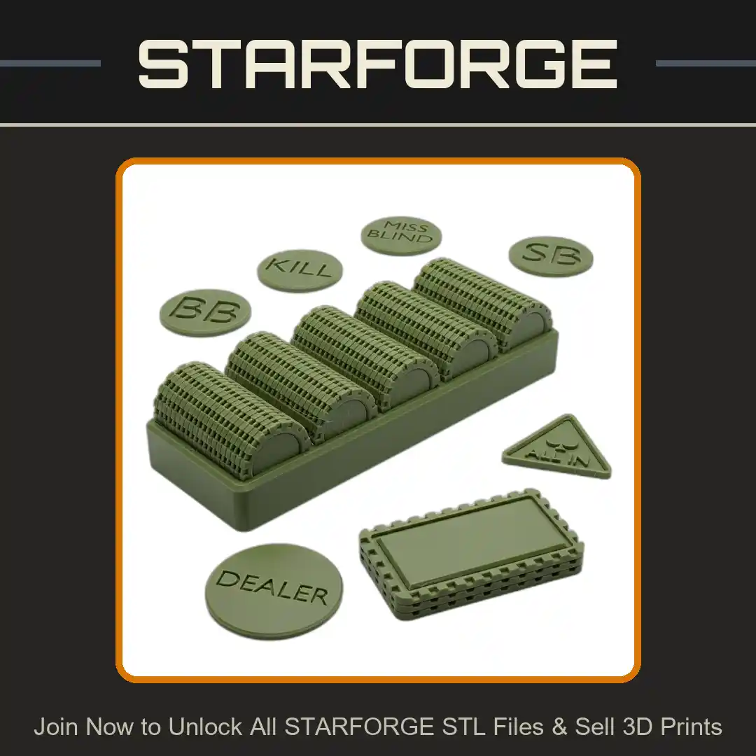 Comprehensive Poker Set with Standard American Sized Chips Racks and Accessories - 3D Printable STL File