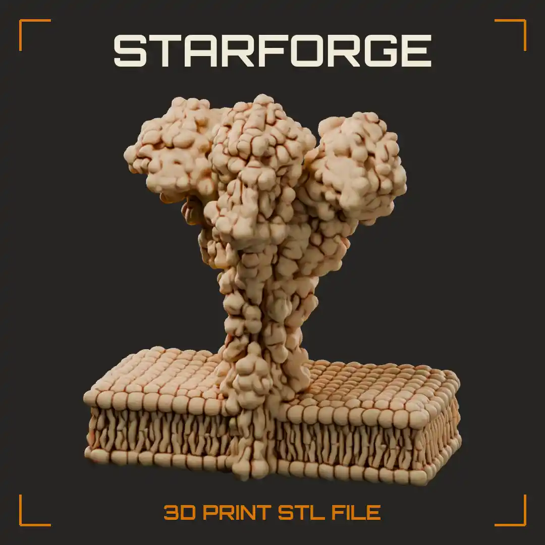 Coronavirus Spike Protein Trimer with Receptor Binding Heads Stalk and Viral Membrane - 3D Printable STL File