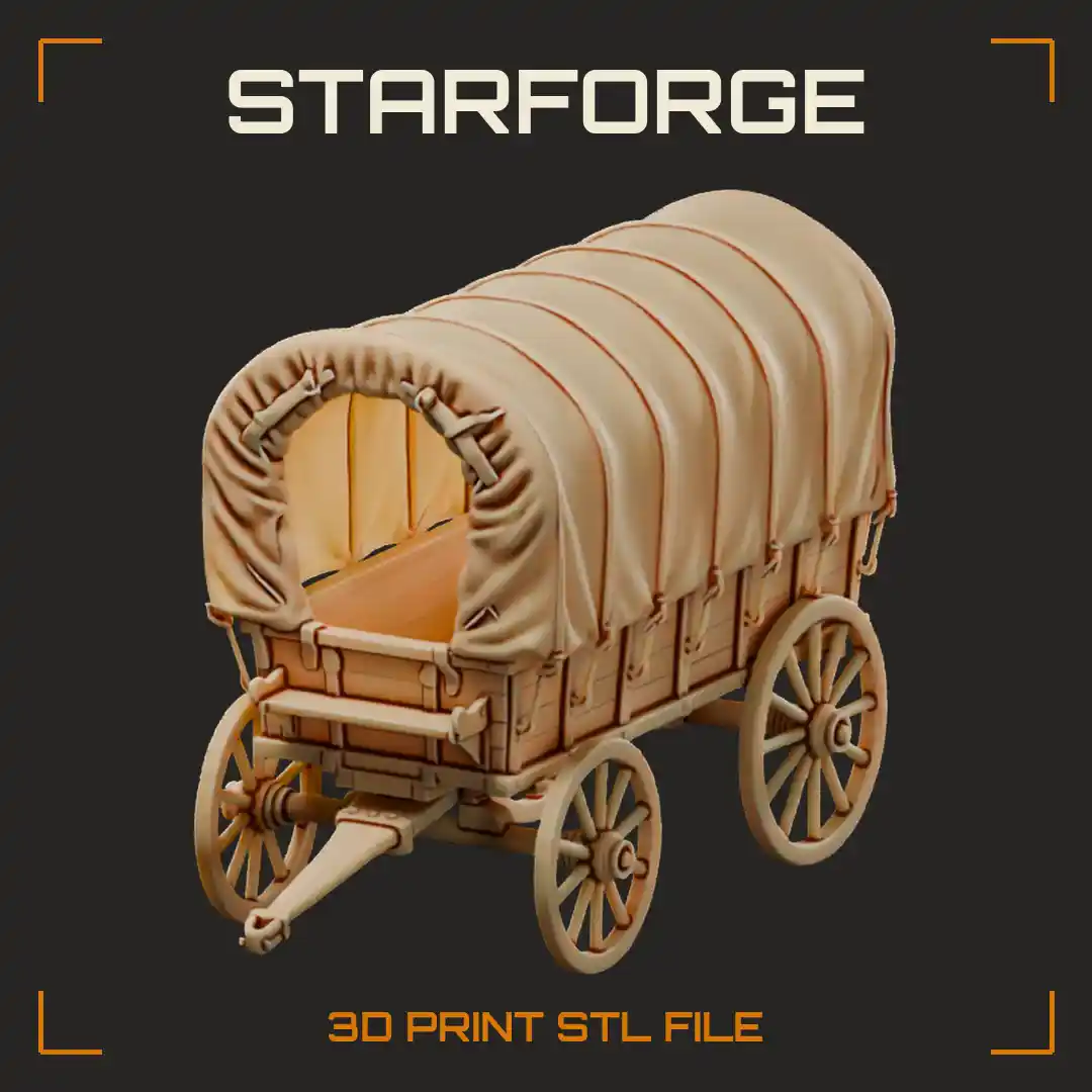 Covered Wagon Prairie Schooner with Canvas Bonnet Wooden Bed and Spoked Wheels