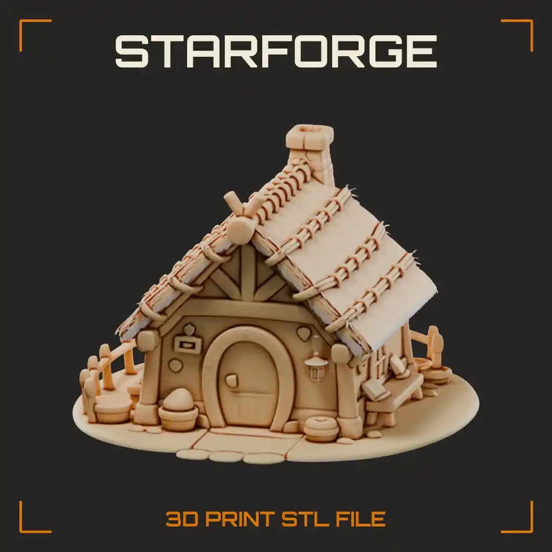 Cozy Thatched Cottage with Arched Door Stone Chimney and Picket Fence - 3D Printable STL File