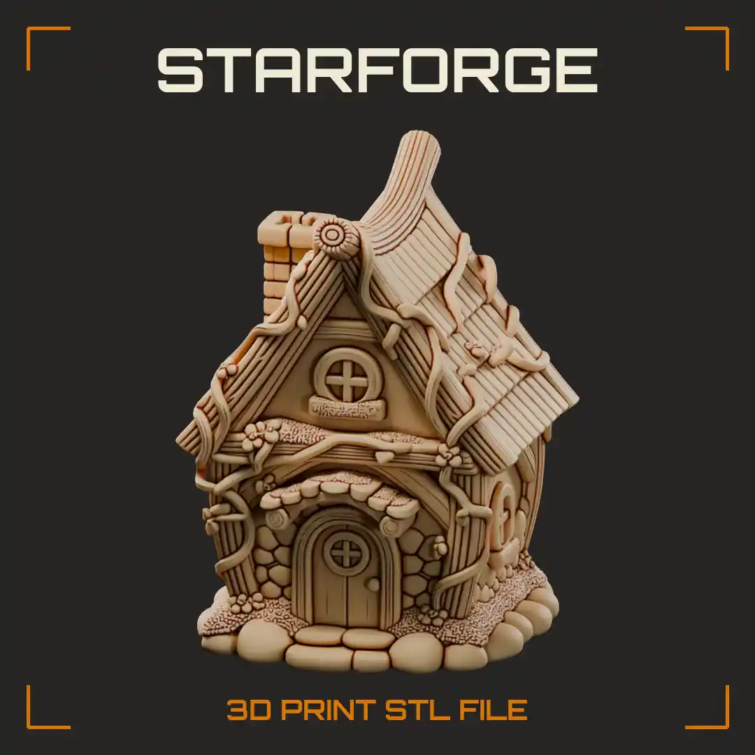 Cozy Vine-Wrapped Cottage with Curved Shingle Roof Brick Chimney and Arched Door - 3D Printable STL File