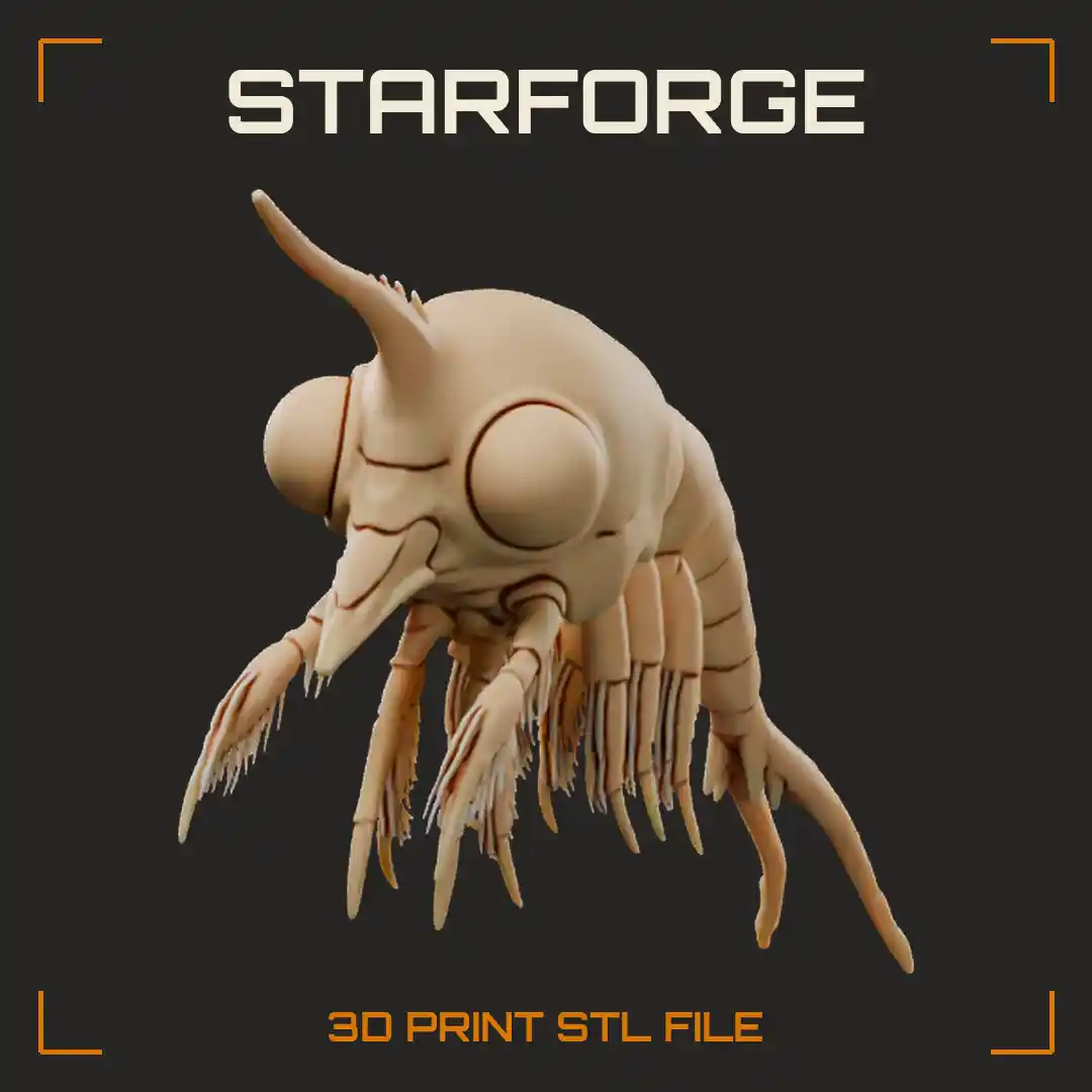 Crab Zoea Larva with Compound Eye Long Dorsal Spine Rostrum Feathery Limbs and Segmented Abdomen - 3D Printable STL File