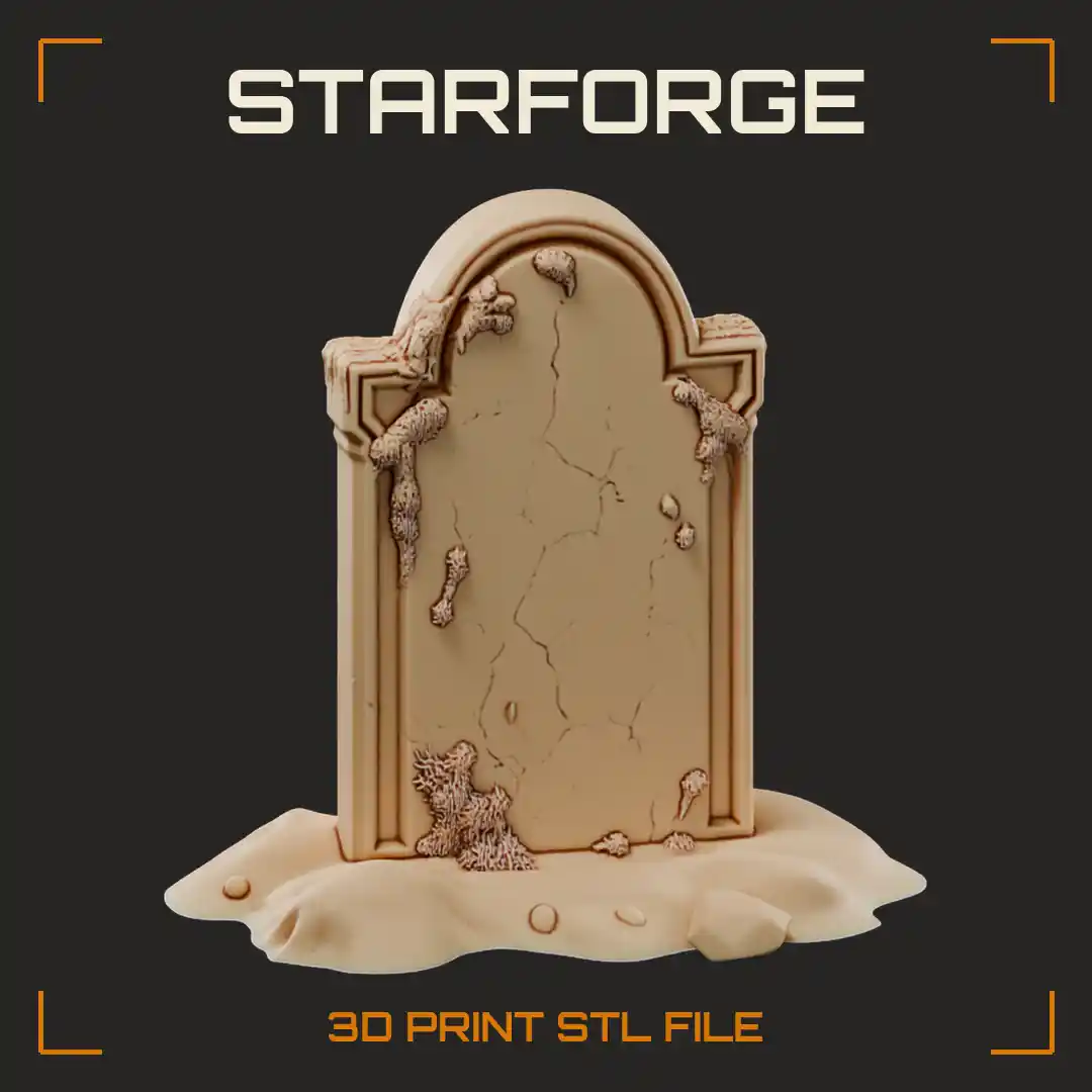Cracked Arched Tombstone with Creeping Moss on Rocky Grave Mound - 3D Printable STL File