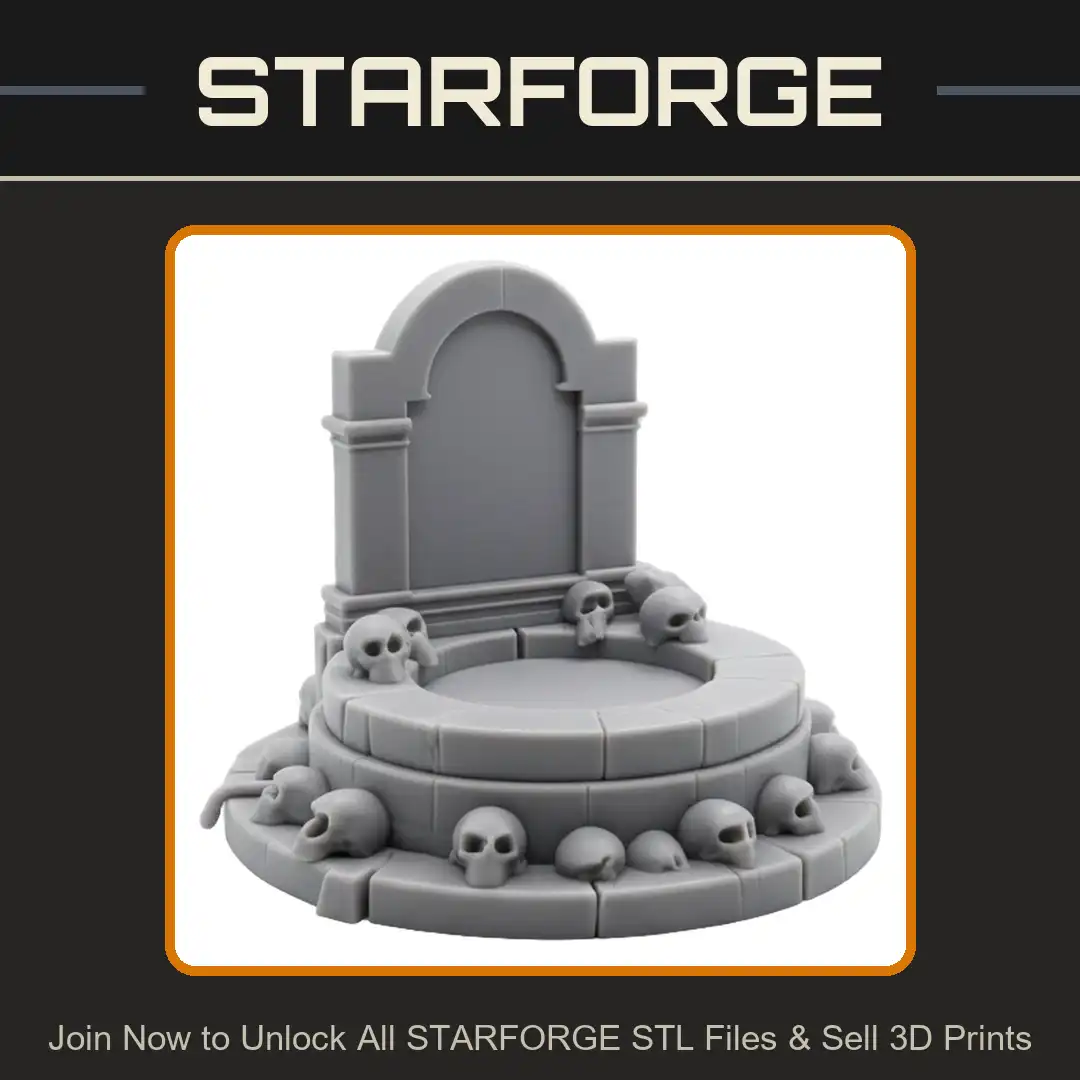 Cracked Stone Round Tiered Dais Skulls Arched Monument Grave Headstone Circular Base - 3D Printable STL File