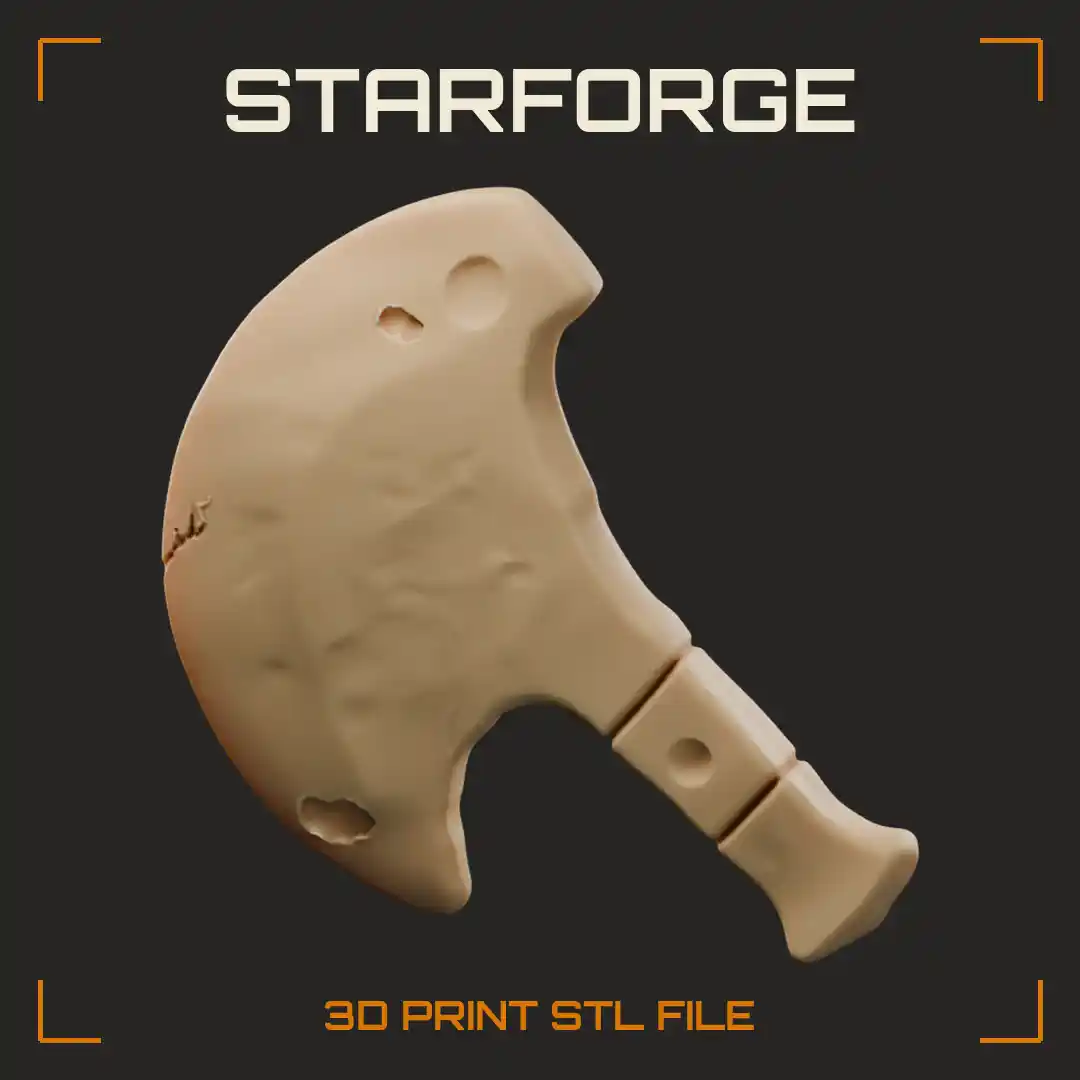 Crescent Stone Hand Axe with Pitted Blade Drilled Holes and Notched Grip - 3D Printable STL File