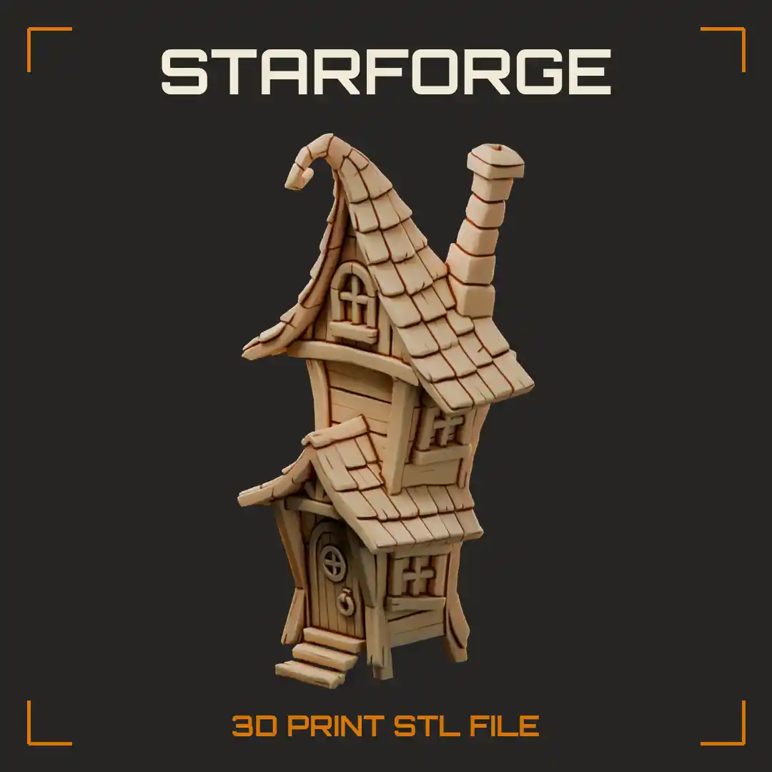 Crooked Twisted Cottage with Bent Chimney Warped Windows and Skewed Roof