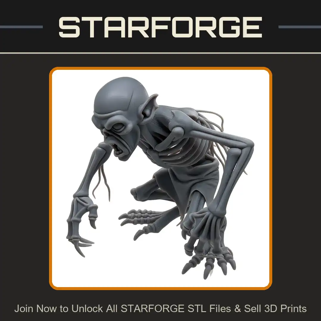 Crouching Skeletal Ghoul Screaming Undead Crawler Feral Claws Ribcage Bony Spine Loincloth - View 1 of 2