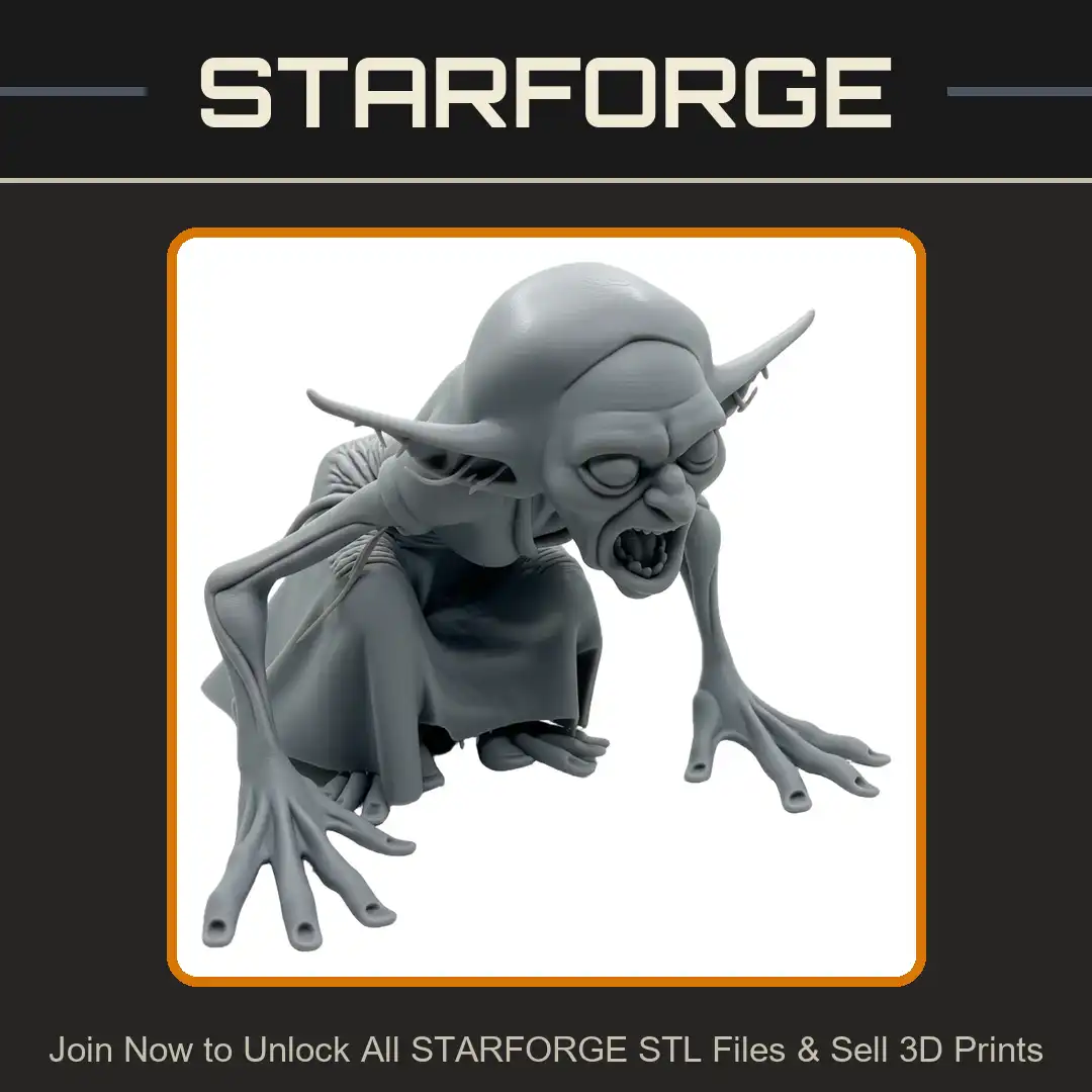 Crouching Snarling Screaming Cave Dweller Goblin Gremlin Pierced Pointed Ears Bald Spindly Robe - View 1 of 2