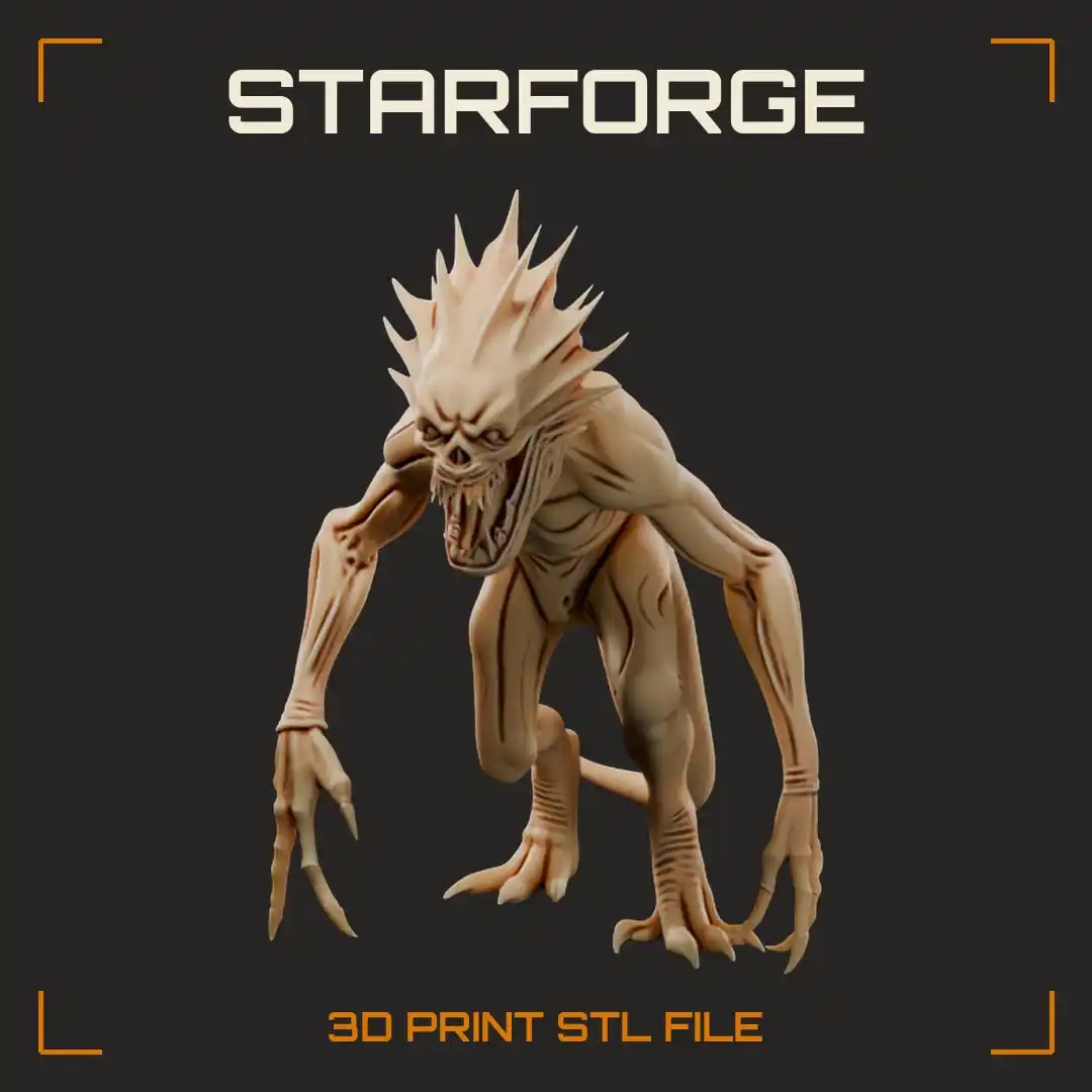 Crouching Spiny-Crested Xenomorph Alien with Ribbed Spine Long Whip Tail and Clawed Talons