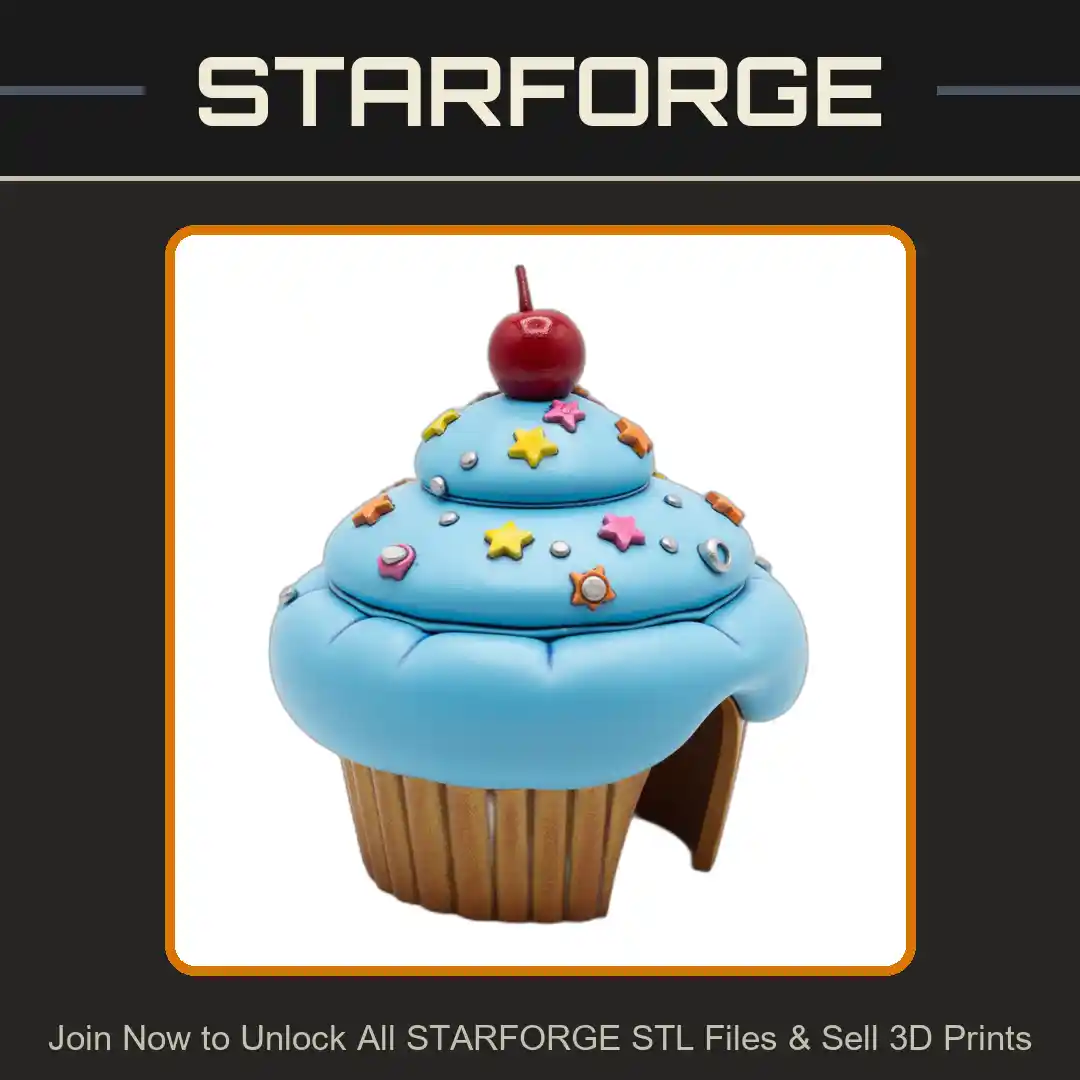 Cupcake Shape Decorated Lid Stars Cherry Topper White Texture Reptile Fish Tank - 3D Printable STL File