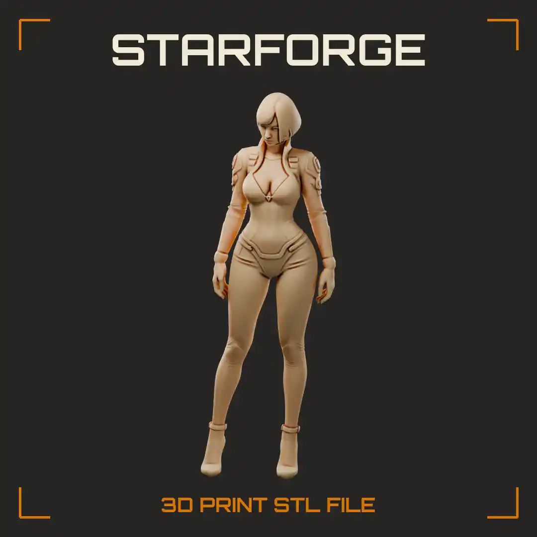 Curvy Corpo Agent Woman in Paneled Bodysuit with Bob Haircut and Stiletto Heels - 3D Printable STL File