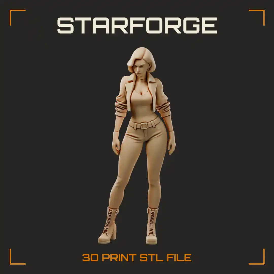 Curvy Detective Woman in Cropped Jacket Belted Jeans and Lace-Up Combat Boots - 3D Printable STL File