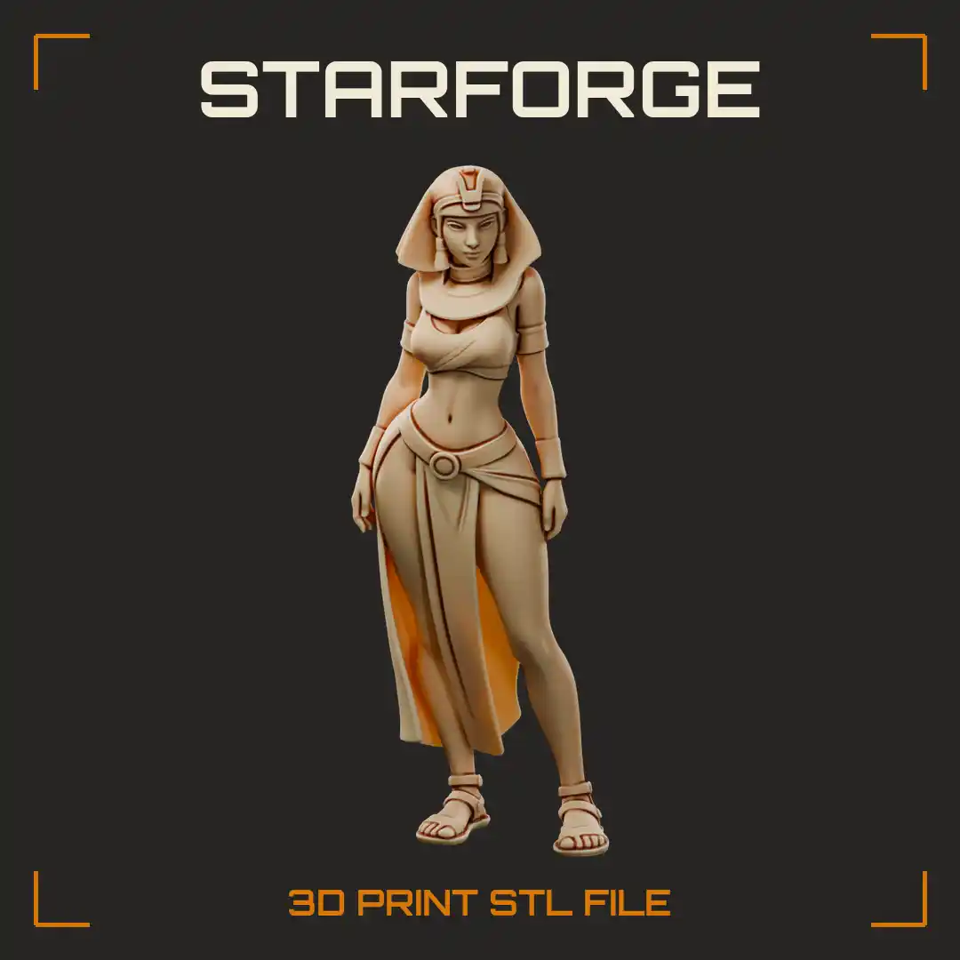 Curvy Egyptian Desert Nomad Woman in Nemes Headdress Beaded Collar and Slit Skirt - 3D Printable STL File