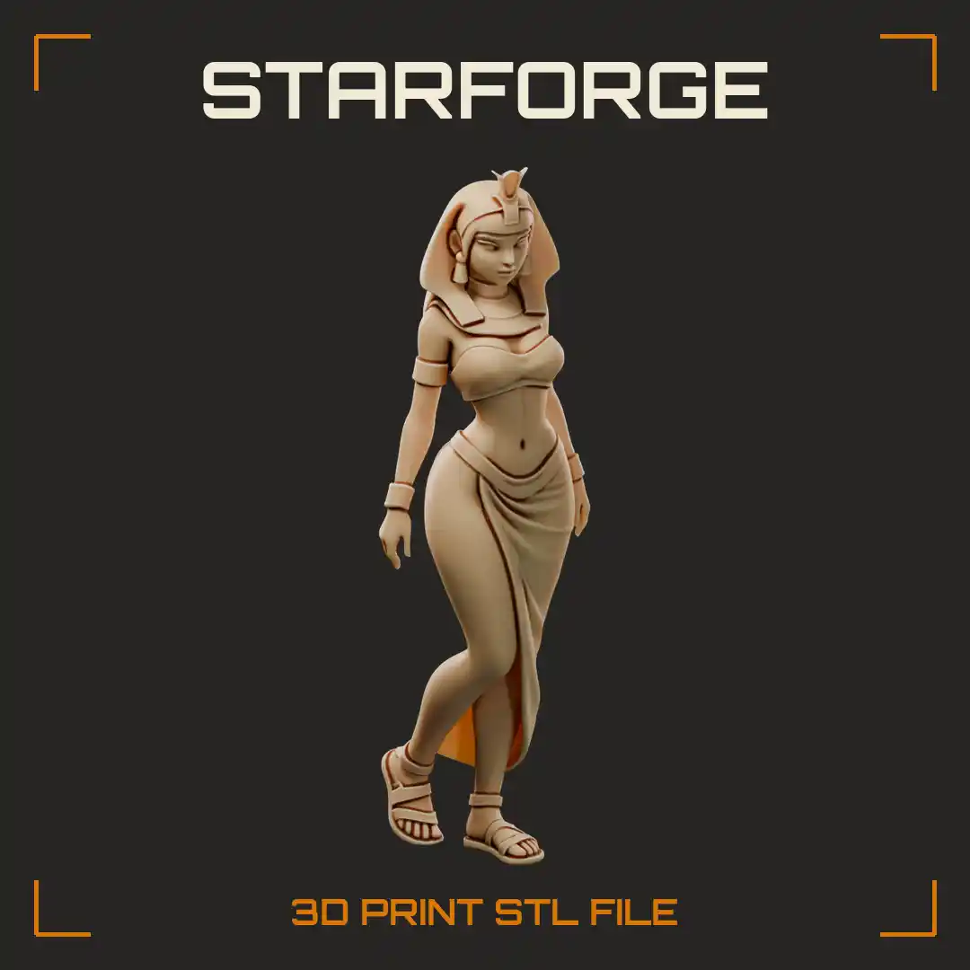 Curvy Egyptian Desert Princess in Nemes Headdress Draped Wrap Skirt and Sandals - 3D Printable STL File