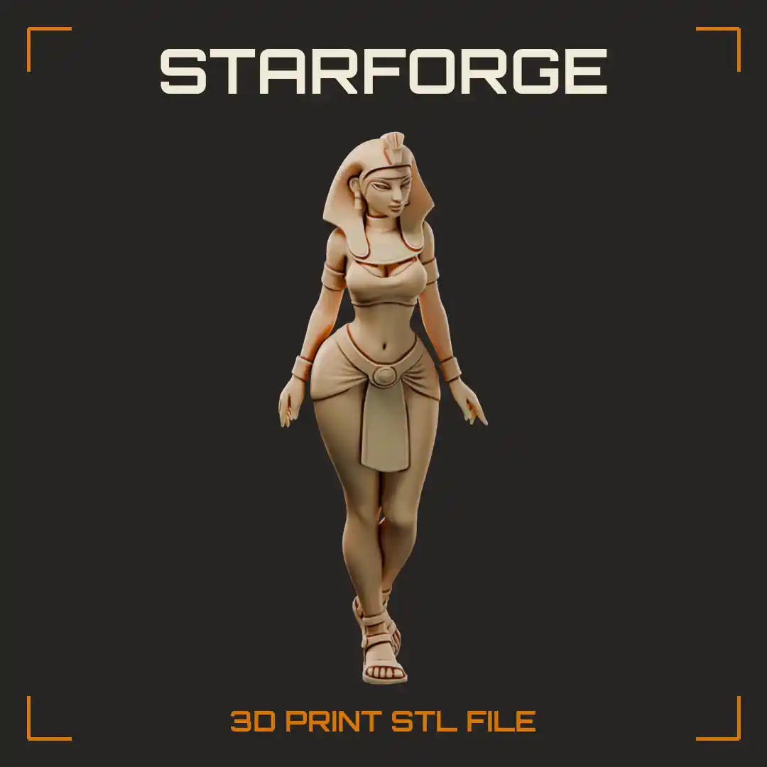 Curvy Egyptian Oracle in Nemes Headdress Broad Collar Wrap Skirt and Sandals - 3D Printable STL File