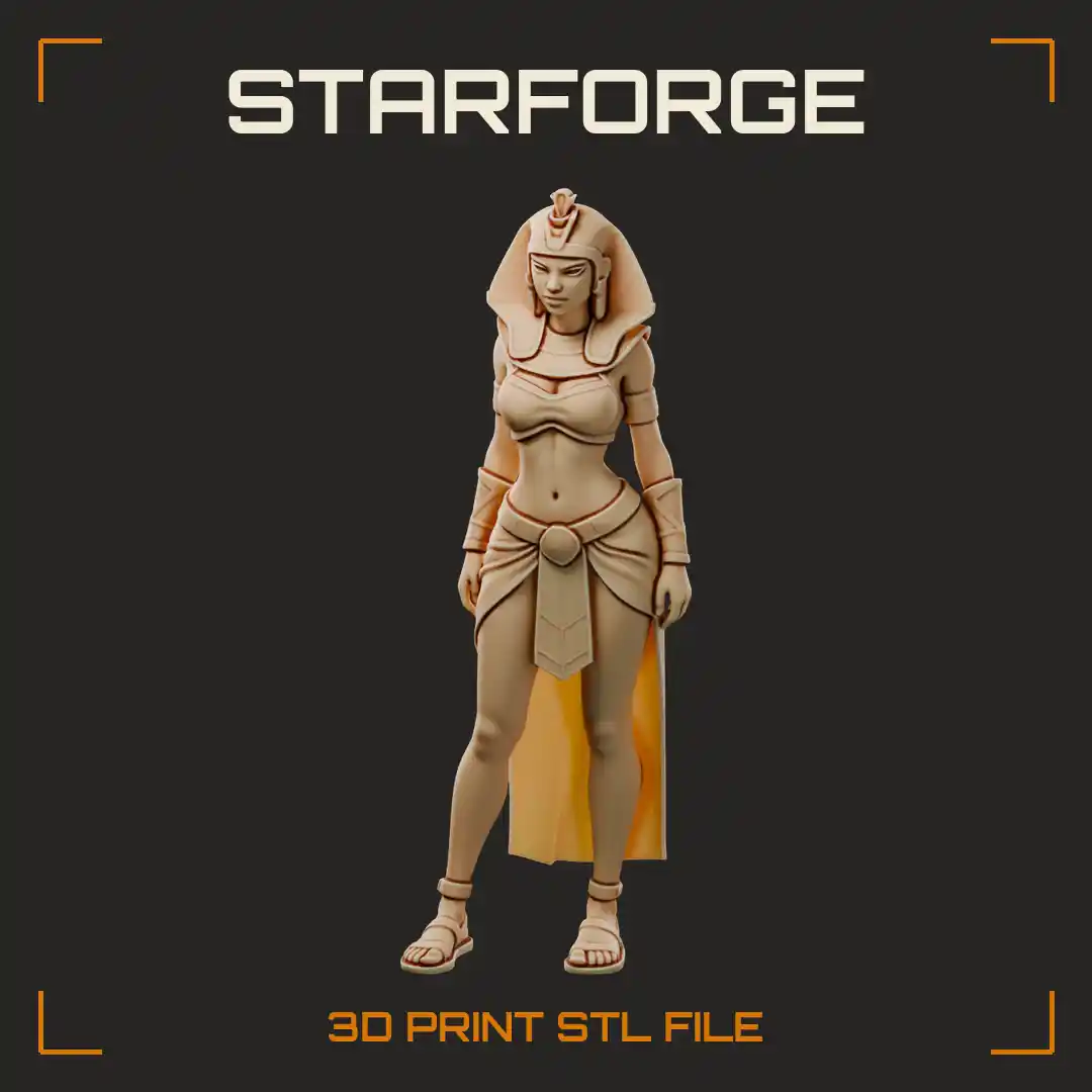 Curvy Egyptian Palace Guard Woman with Nemes Headdress Draped Sash Skirt and Sandals - 3D Printable STL File