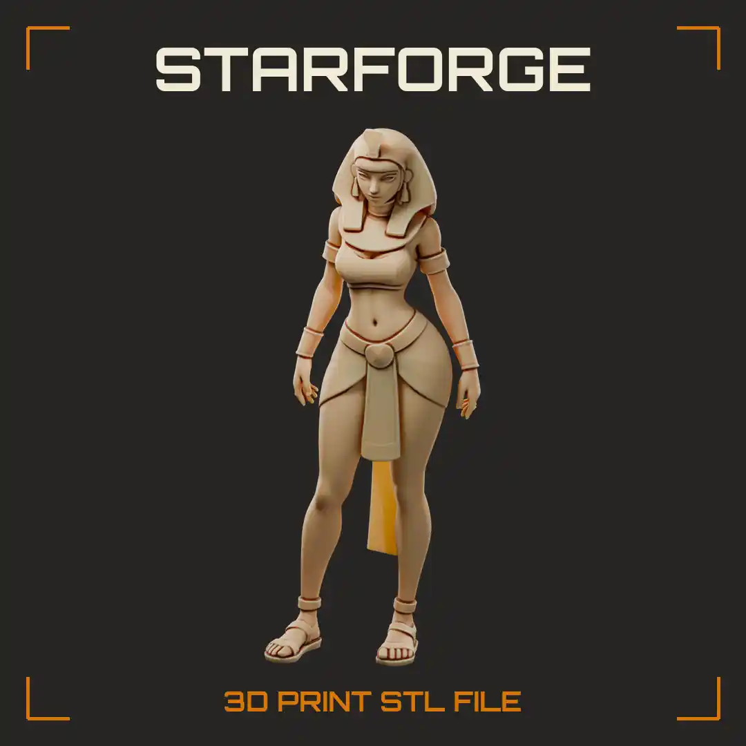 Curvy Egyptian Priestess with Nemes Headdress Broad Collar Wrap Skirt and Sandals - 3D Printable STL File