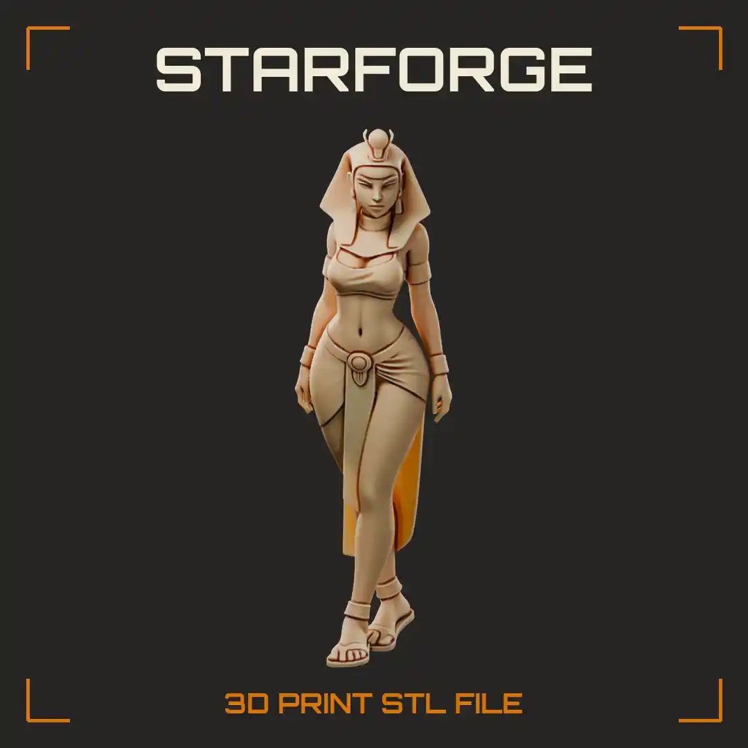 Curvy Egyptian Sorceress in Nemes Headdress Wrap Skirt and Strappy Sandals Walking - 3D Printable STL File