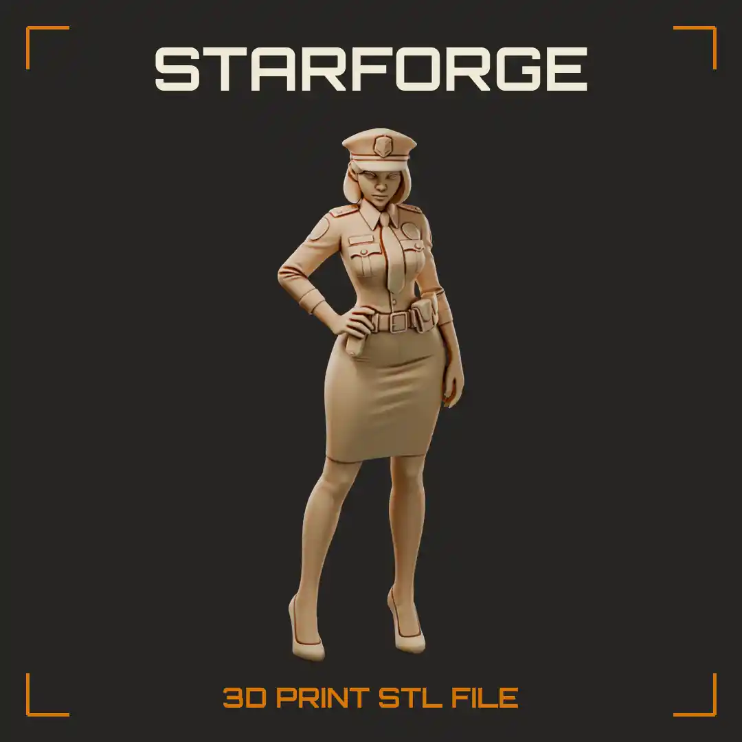 Curvy Intelligence Officer in Peaked Cap Belted Uniform Pencil Skirt and High Heels - 3D Printable STL File