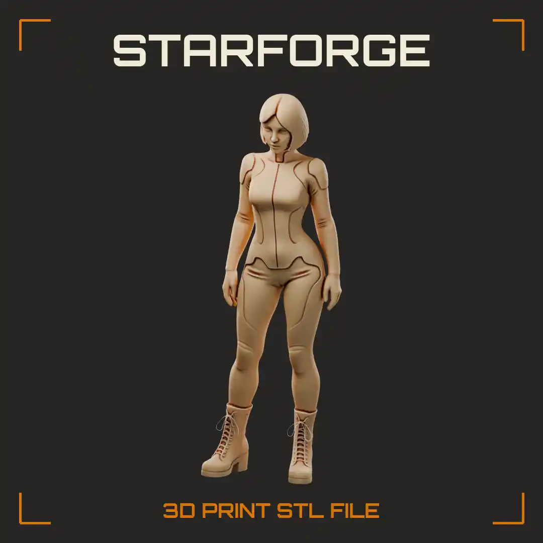 Curvy Medic Woman in Paneled Bodysuit with Bob Haircut and Laced Combat Boots - 3D Printable STL File