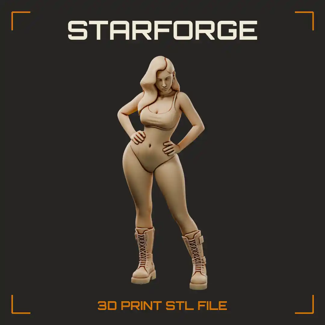 Curvy Nightclub Bouncer Woman in Crop Top and Lace-Up Combat Boots Hands on Hips - 3D Printable STL File