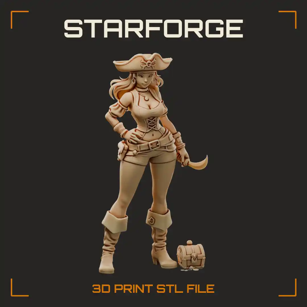 Curvy Treasure Hunter in Tricorn Hat and Cuffed Boots with Curved Dagger