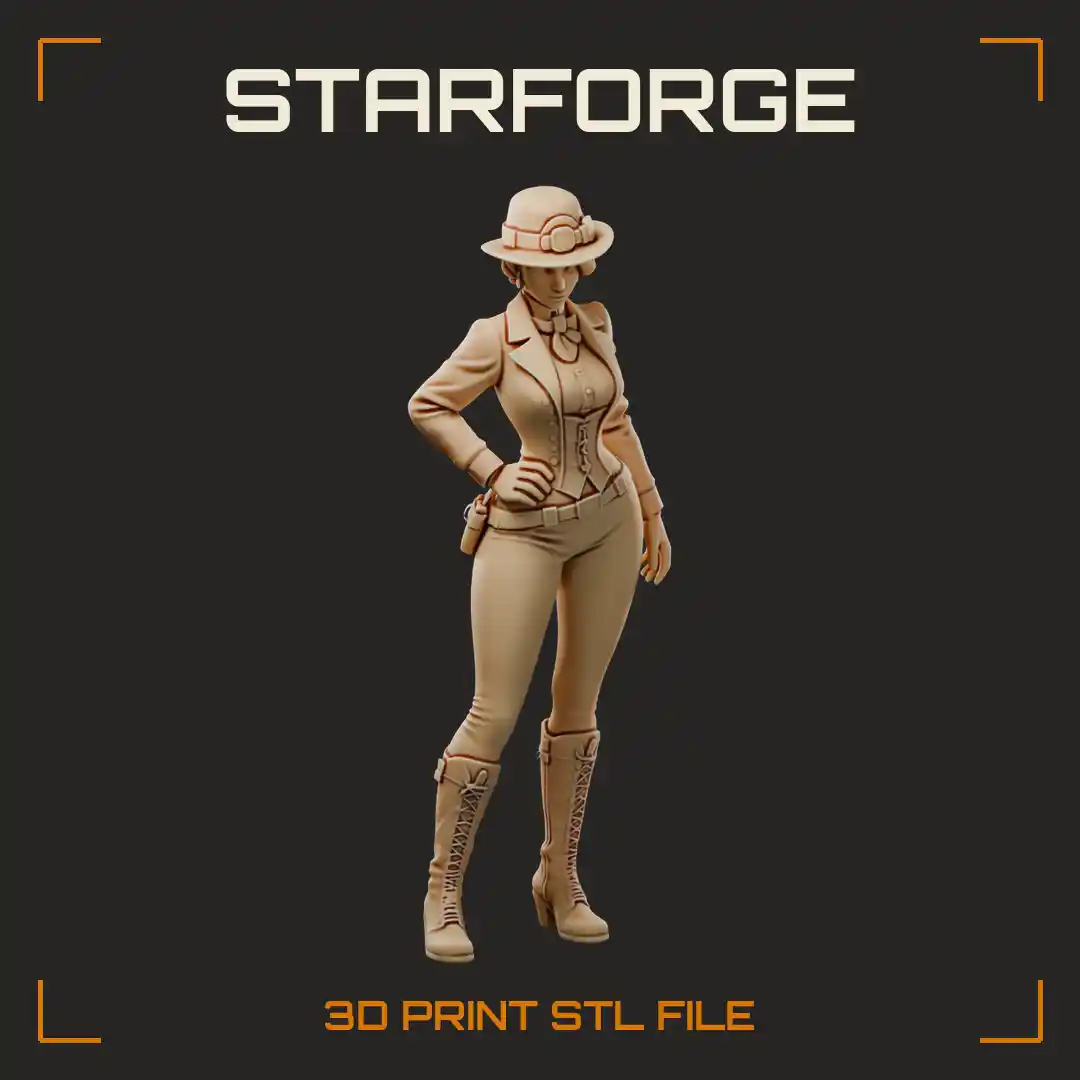Curvy Victorian Detective Woman in Bowler Hat Corset Jacket and Laced Boots - 3D Printable STL File
