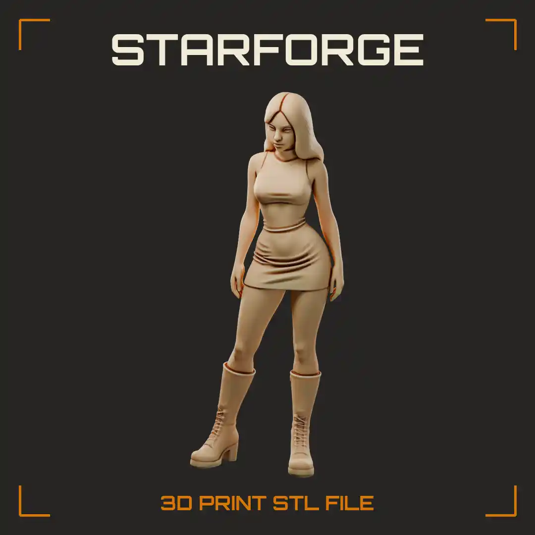 Curvy Woman in Crop Top and Pencil Skirt with Long Hair and Lace-Up Heeled Boots - 3D Printable STL File