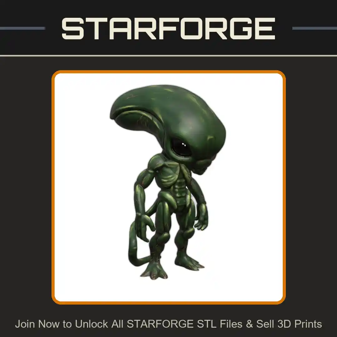 Cute Alien Creature with Large Head and Tail Anime Style - 3D Printable STL File