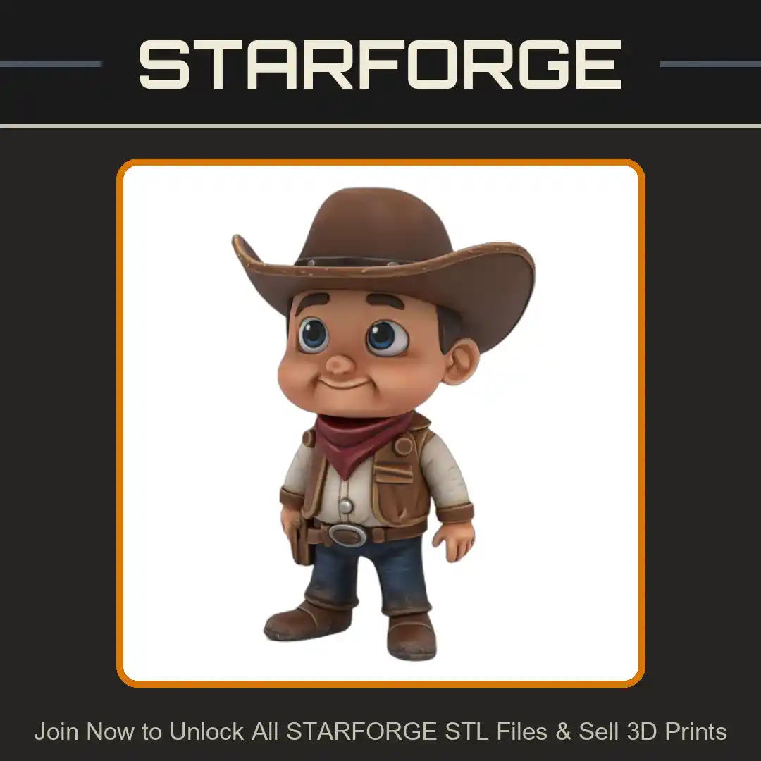 Cute Anime Cowboy Character with Big Hat and Bandana - 3D Printable STL File