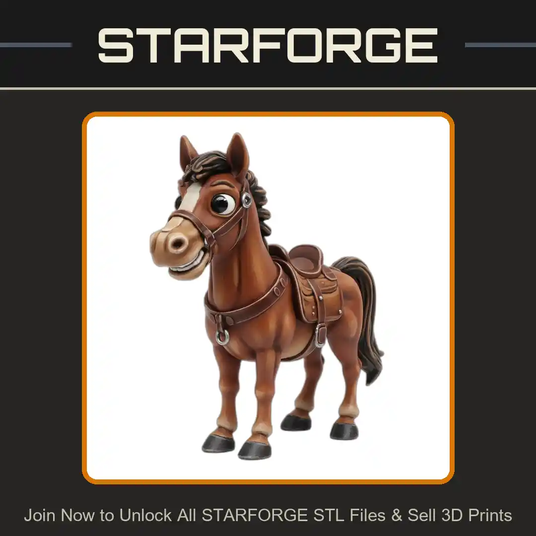 Cute Anime Style Saddled Horse with Adorable Features - 3D Printable STL File