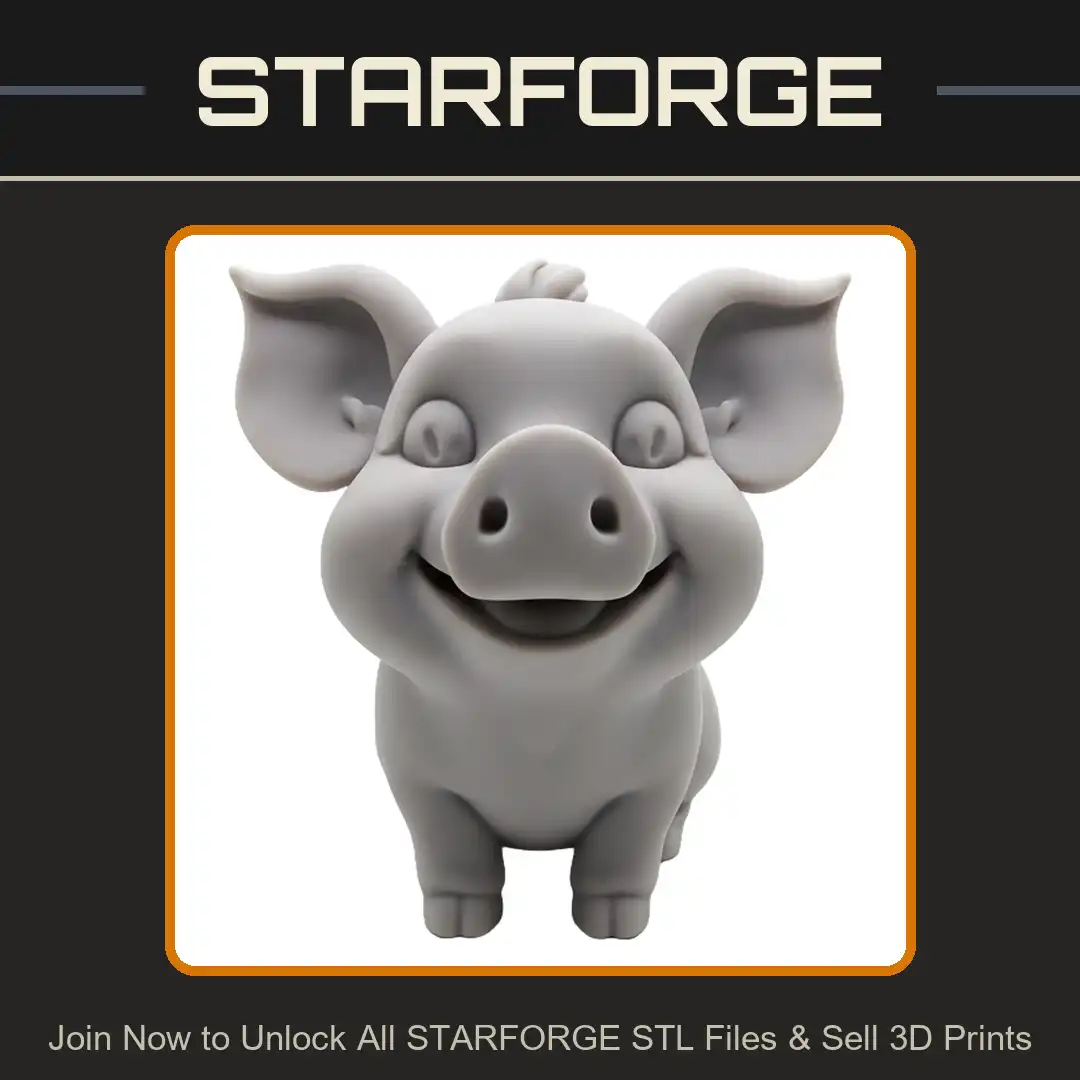 Cute Cartoon Baby Piglet Pig Hog Swine Smiling Chubby Snout Ears Curly Tail Hooves - View 1 of 2