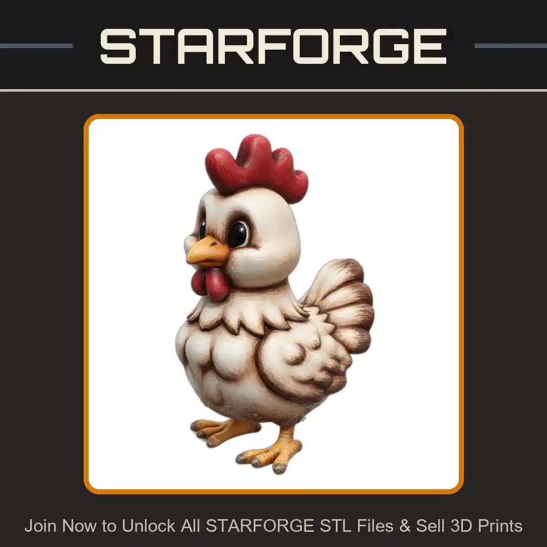 Cute Cartoon Chicken Figurine with Big Beak and Plump Body - 3D Printable STL File