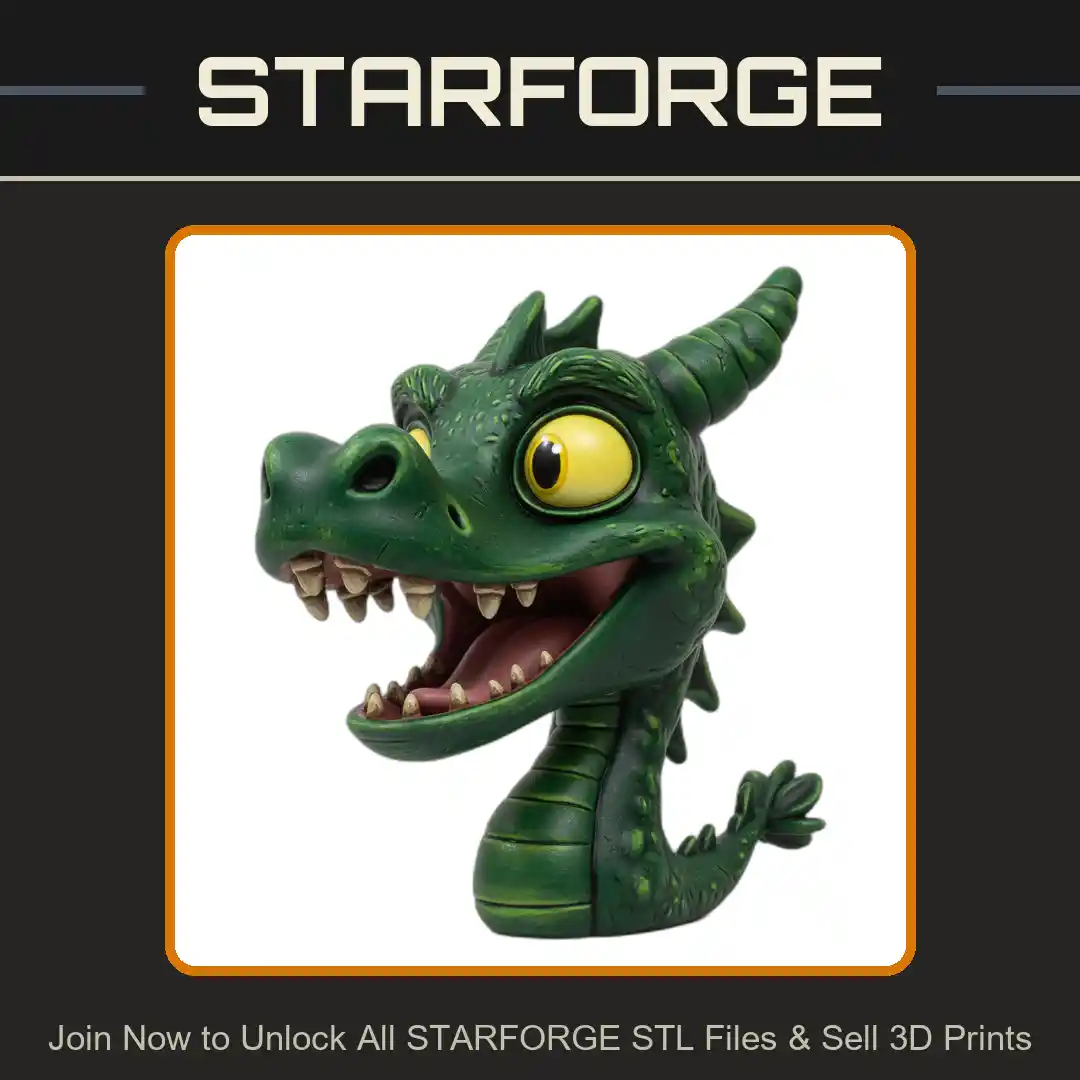 Cute Charming Cartoon Dragon with Big Grin and Textured Scales - 3D Printable STL File
