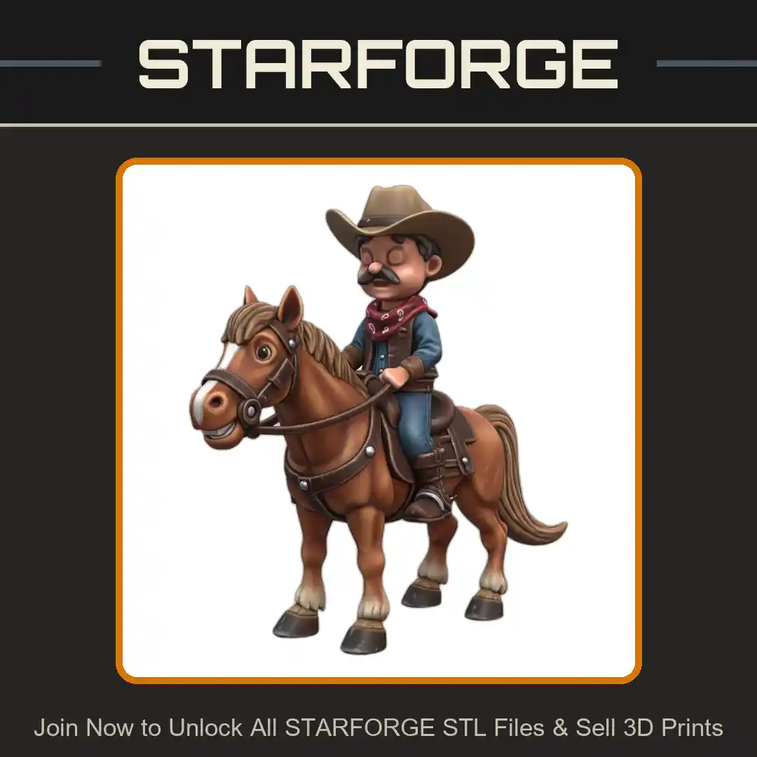 Cute Cowboy Riding Horse Anime Style Playful Western Adventure - 3D Printable STL File