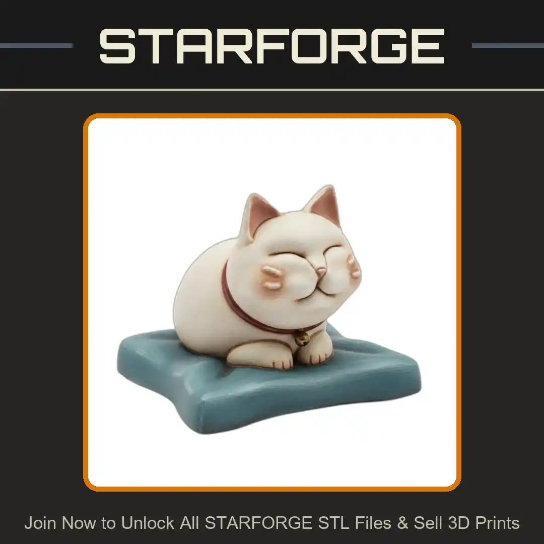 Cute Fat Smiling Cat Resting on Pillow Figurine Cute Things - 3D Printable STL File