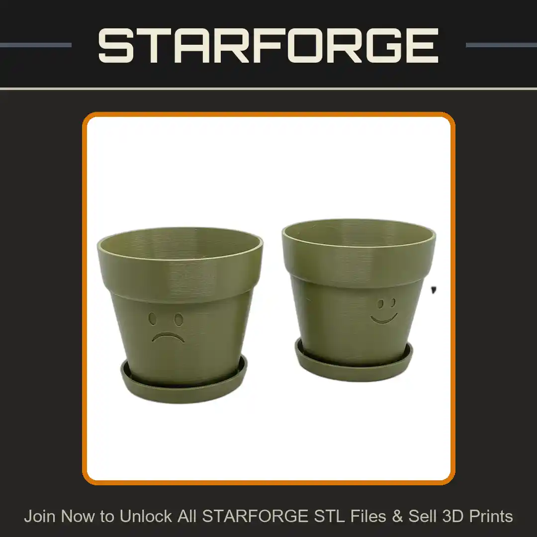 Cute Flower Pots with Happy and Sad Smiley Faces - 3D Printable STL File