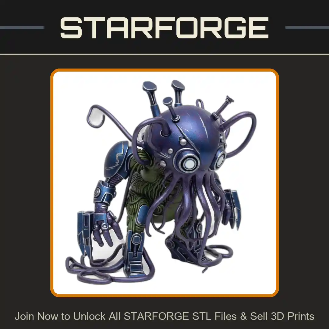 Cute Futuristic Octopus Robot Creature with Tentacles and Mechanical Features - 3D Printable STL File