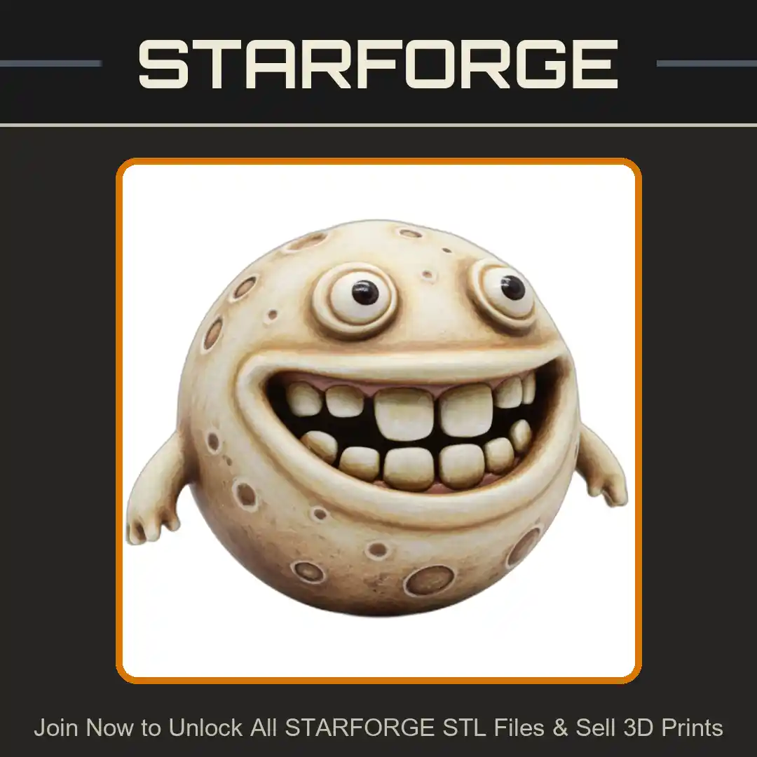 Cute Halloween Cute Cartoon Moon Character Large Teeth Round Body - 3D Printable STL File