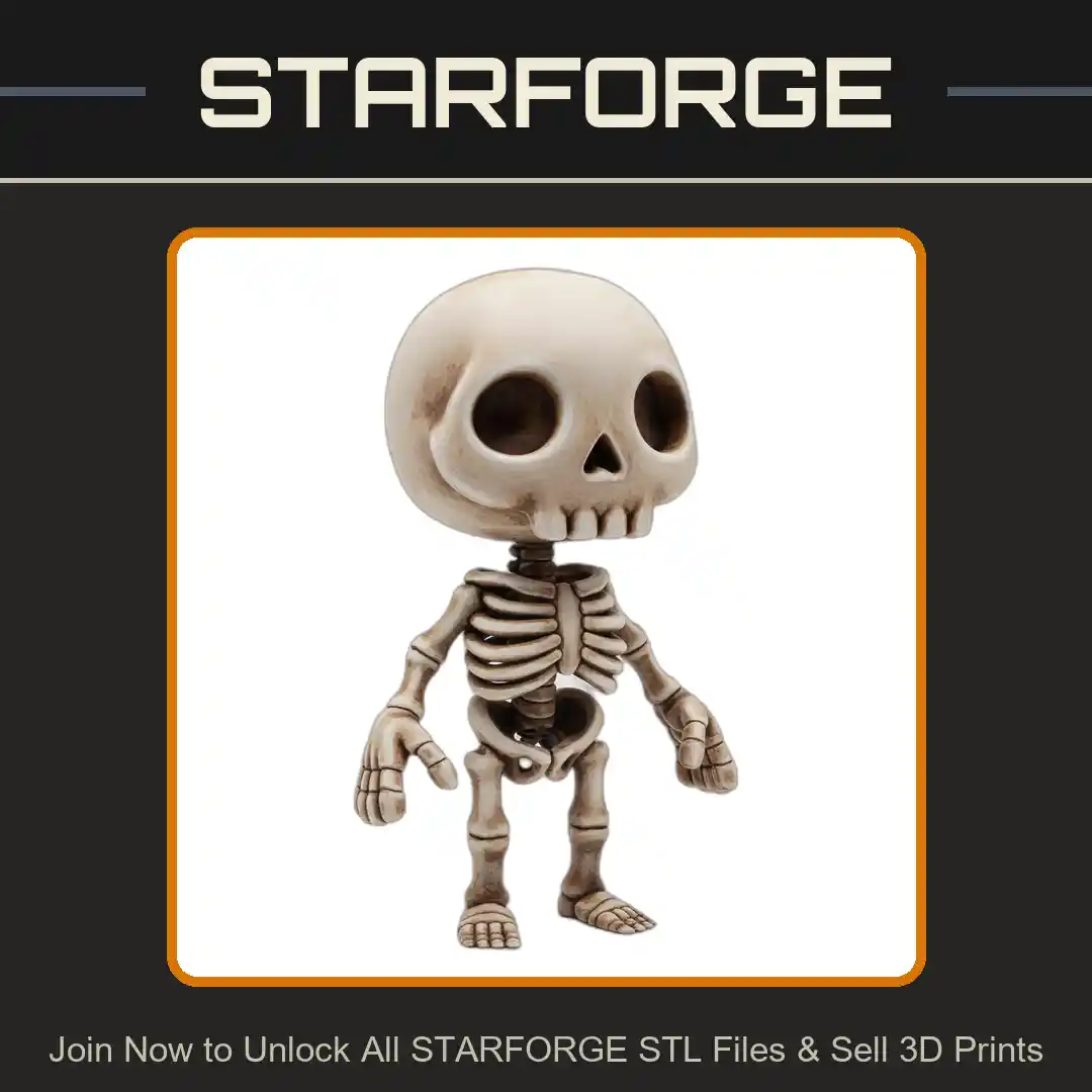 Cute Halloween Cute Cartoon Skeleton Large Head Bone Structure - 3D Printable STL File
