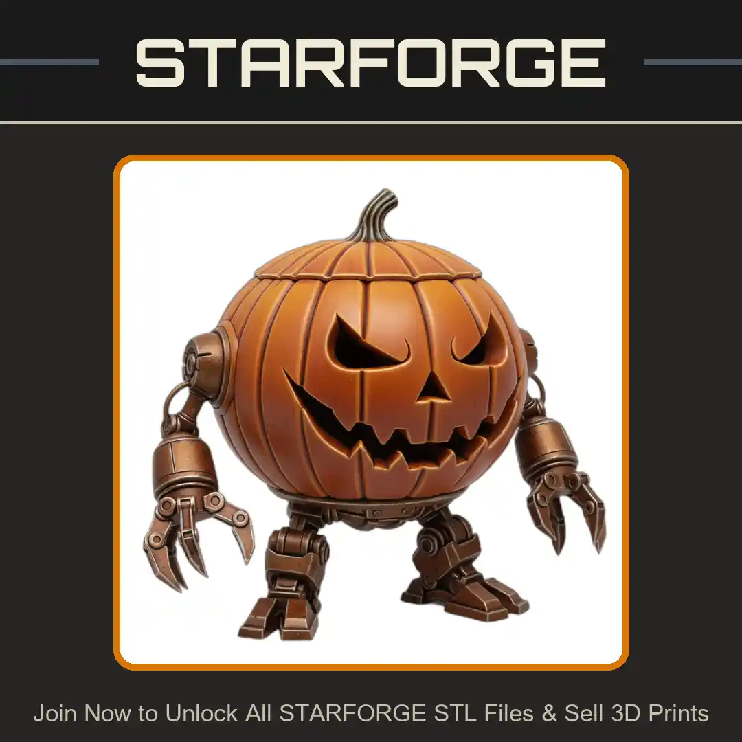 Cute Halloween Cute Pumpkin Robot Claws Mechanical Arms Jack O Lantern Face - 3D Printable STL File