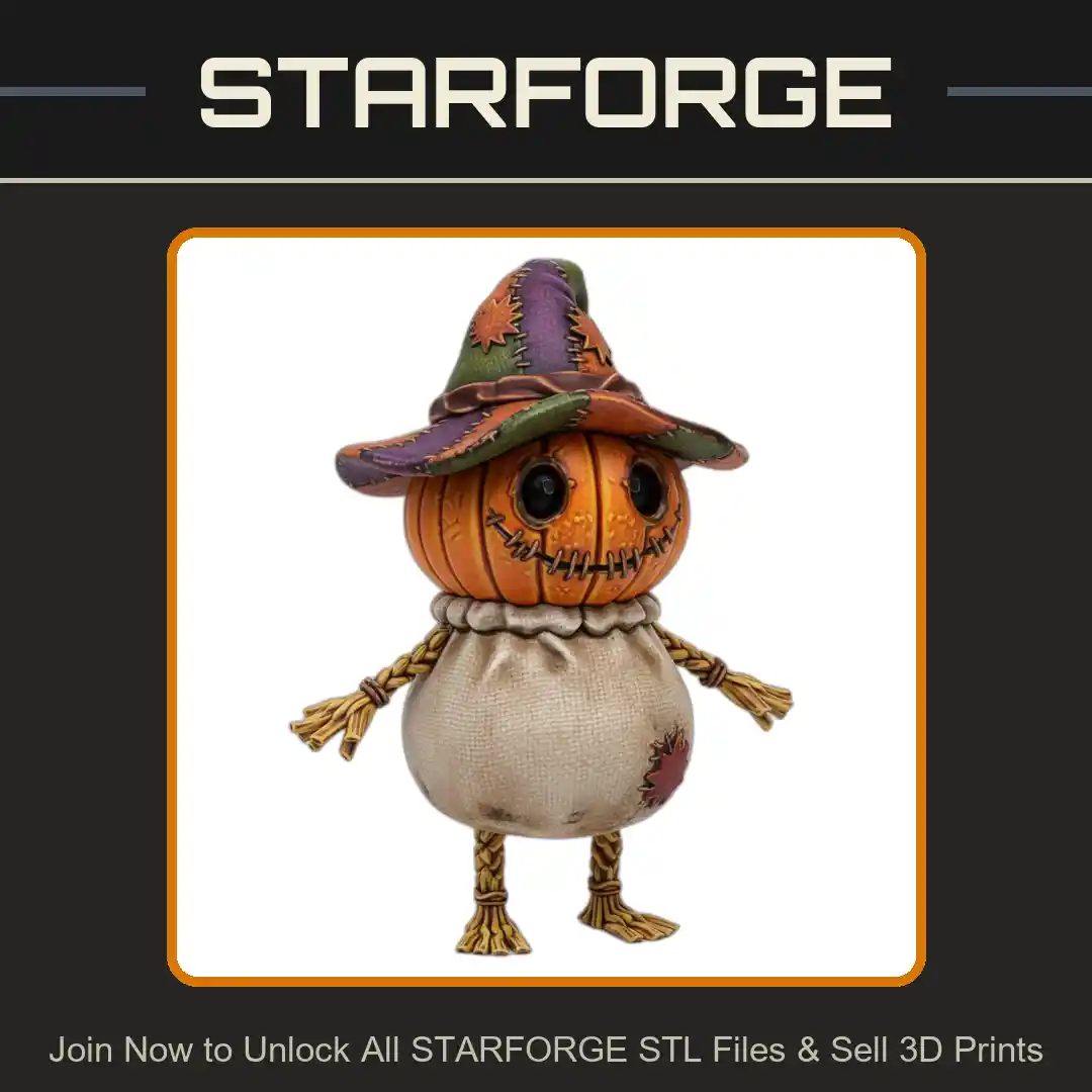 Cute Halloween Cute Pumpkin Scarecrow Patchwork Hat Straw Arms Stitched Smile - 3D Printable STL File