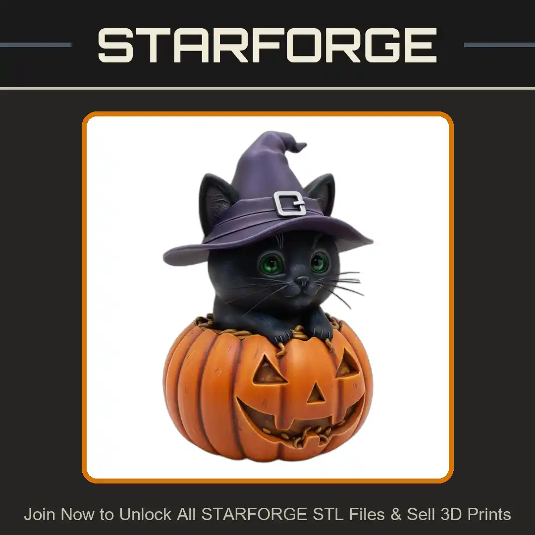 Cute Halloween Cute Witch Cat Hat Jack O Lantern Pumpkin Whiskers - 3D Printable STL File