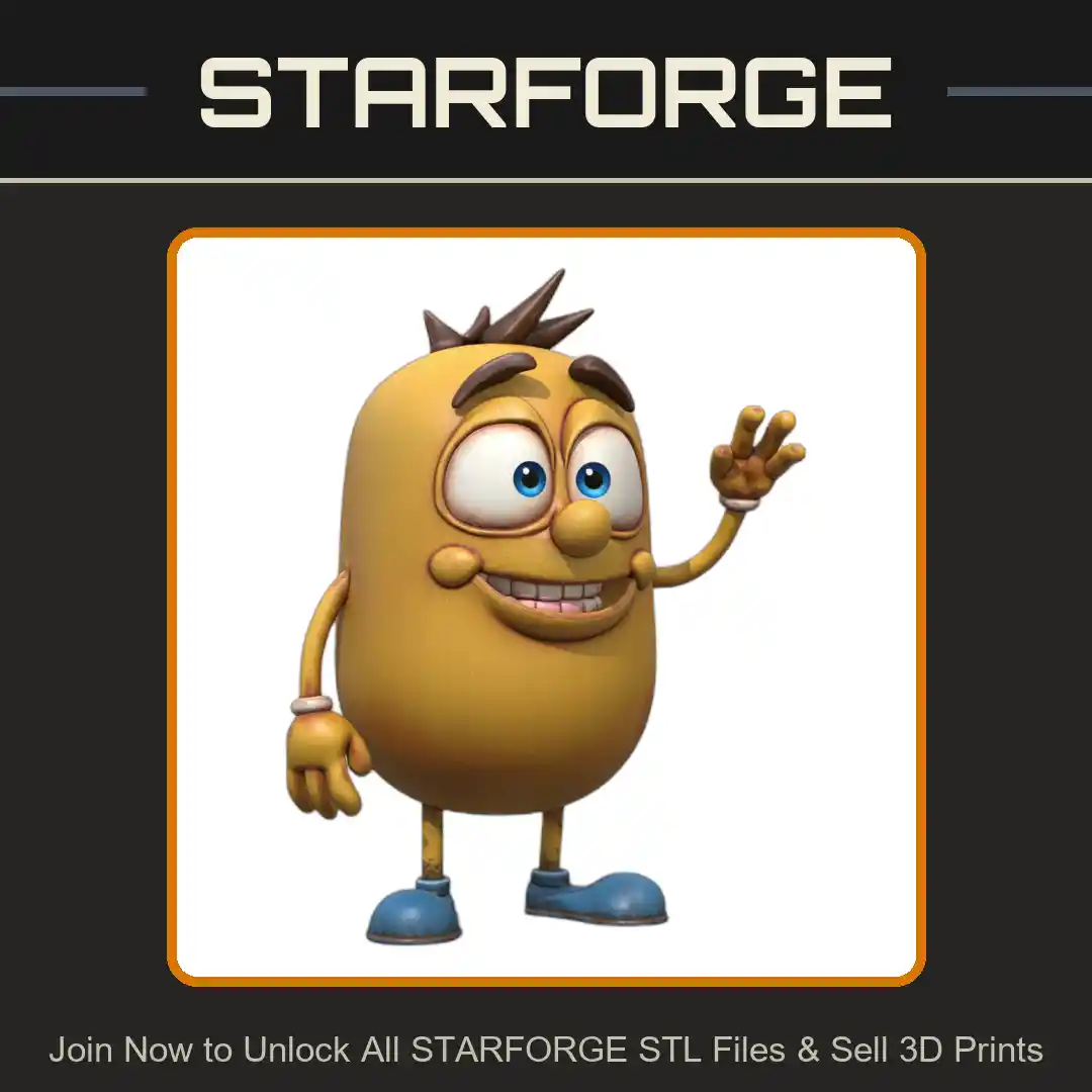 Cute Playful Cartoon Bean Character with Big Eyes and Friendly Wave - 3D Printable STL File