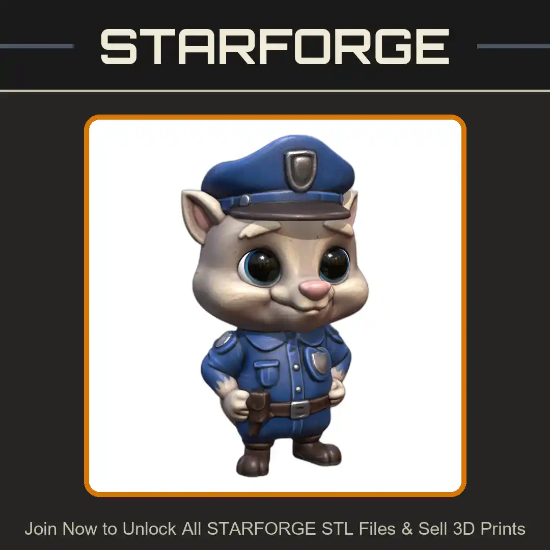 Cute Police Officer Racoon Figurine with Uniform and Badge - 3D Printable STL File