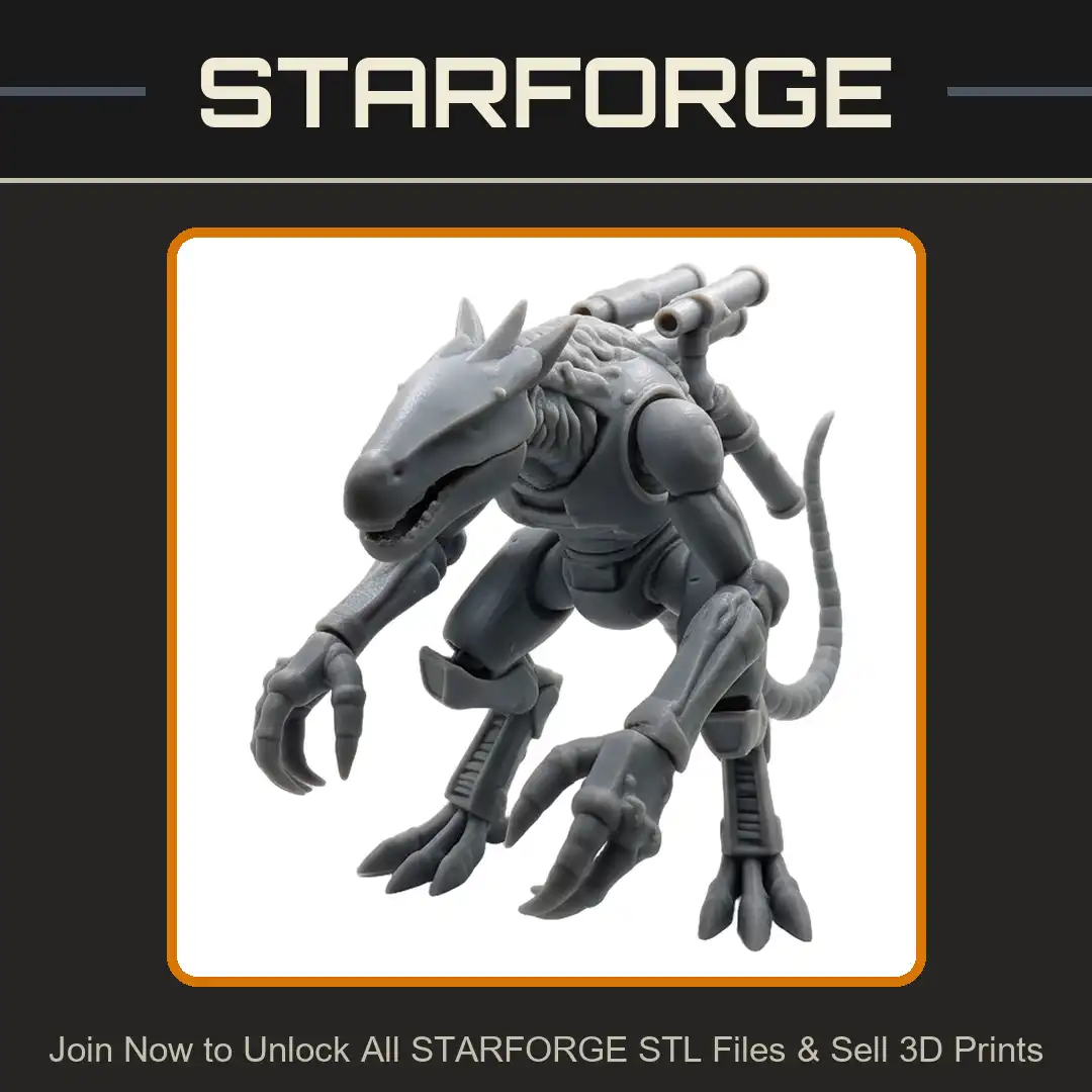 Cybernetic Kobold Reptilian Armored Dual Shoulder Cannons Crouched Horned Claws Tail - View 1 of 2