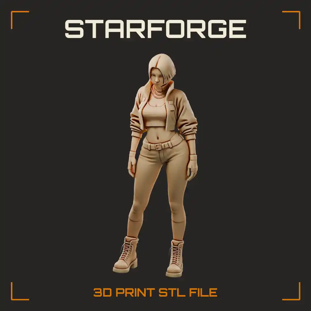 Cyberpunk Street Doc Woman with Bob Haircut Cropped Puffer Jacket and Combat Boots - 3D Printable STL File