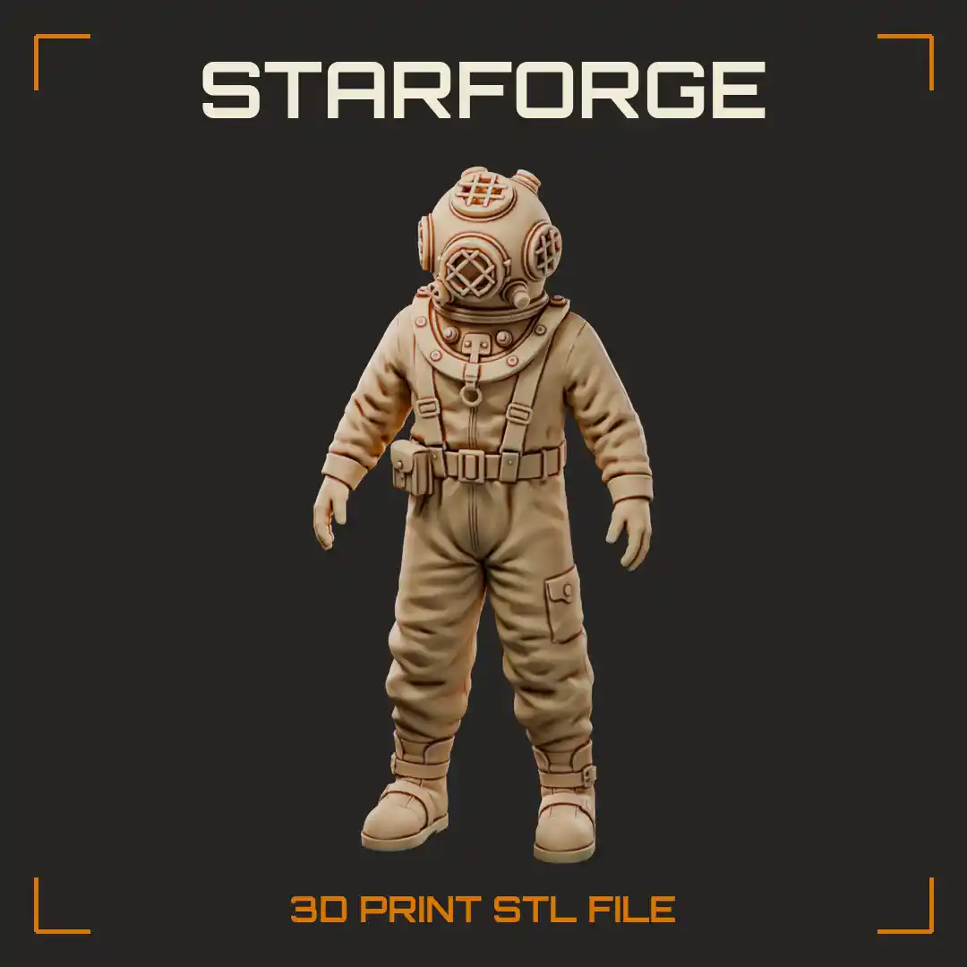 Deep Sea Diver in Brass Porthole Helmet with Canvas Suit Harness and Weighted Boots - 3D Printable STL File