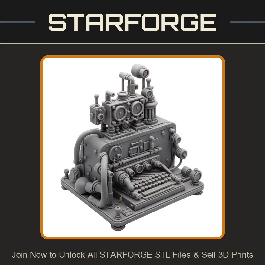 Dieselpunk Steampunk Industrial Typewriter Terminal Console Gauges Dials Pipes Levers - 3D Printable STL File